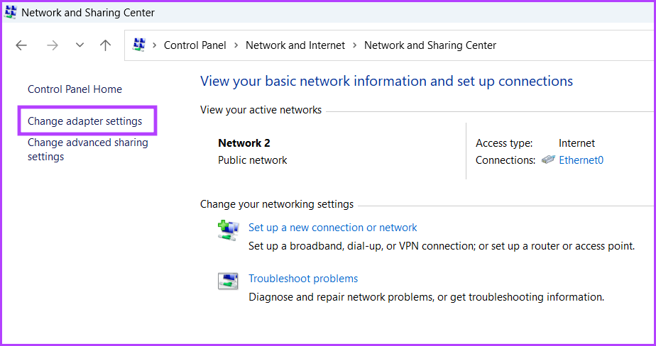 Open Network Connections Using the Control Panel