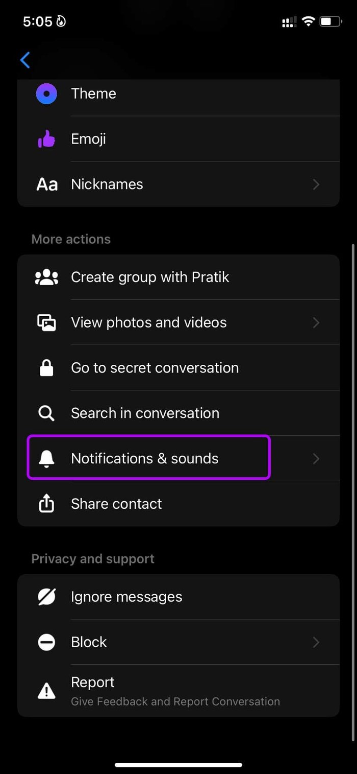 Open notificaiton and sounds for messenger contact