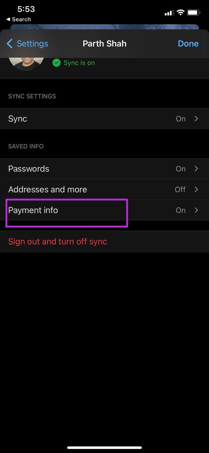 Open payment info in edge