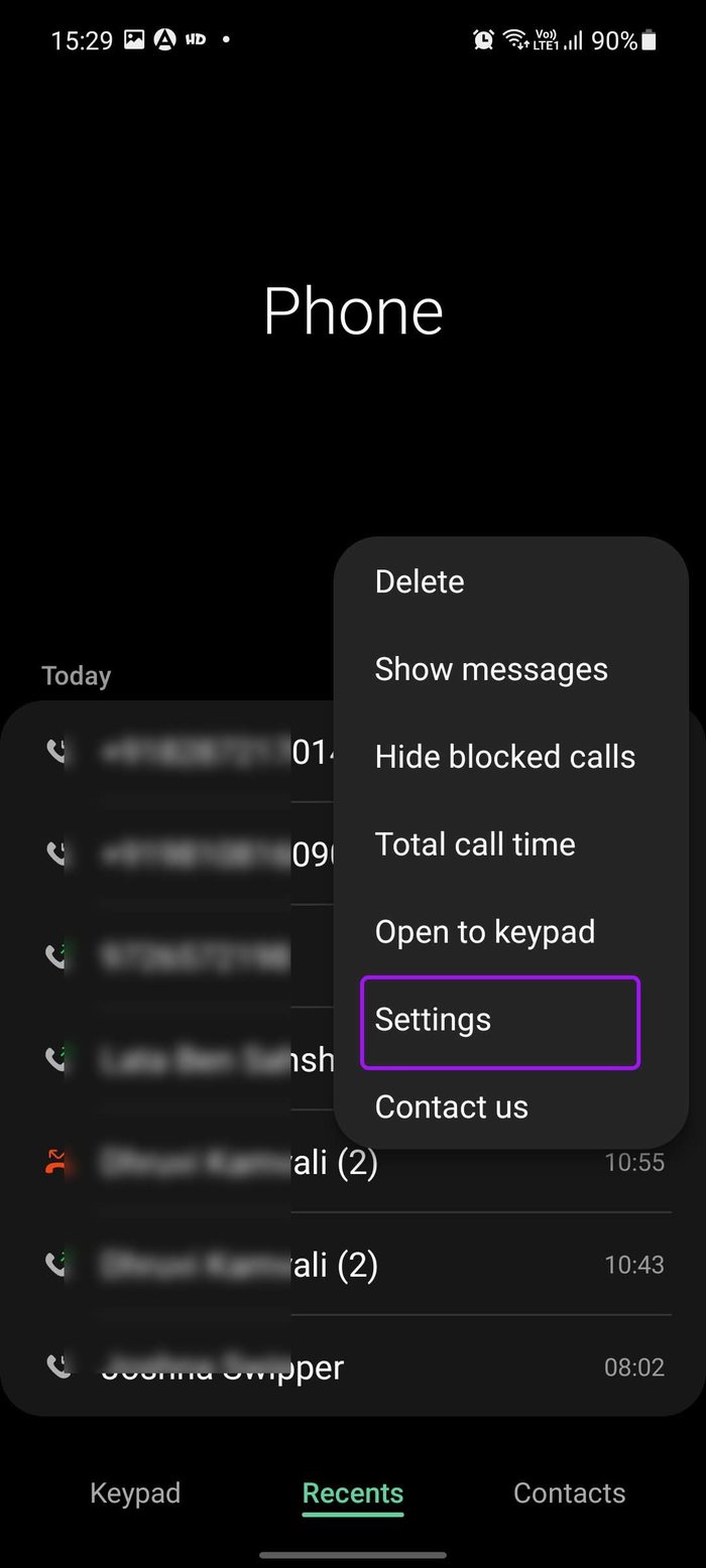Open phone settings on samsung