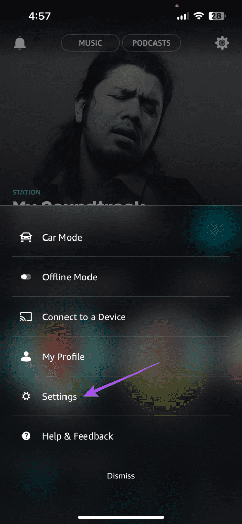 open settings amazon music app iphone