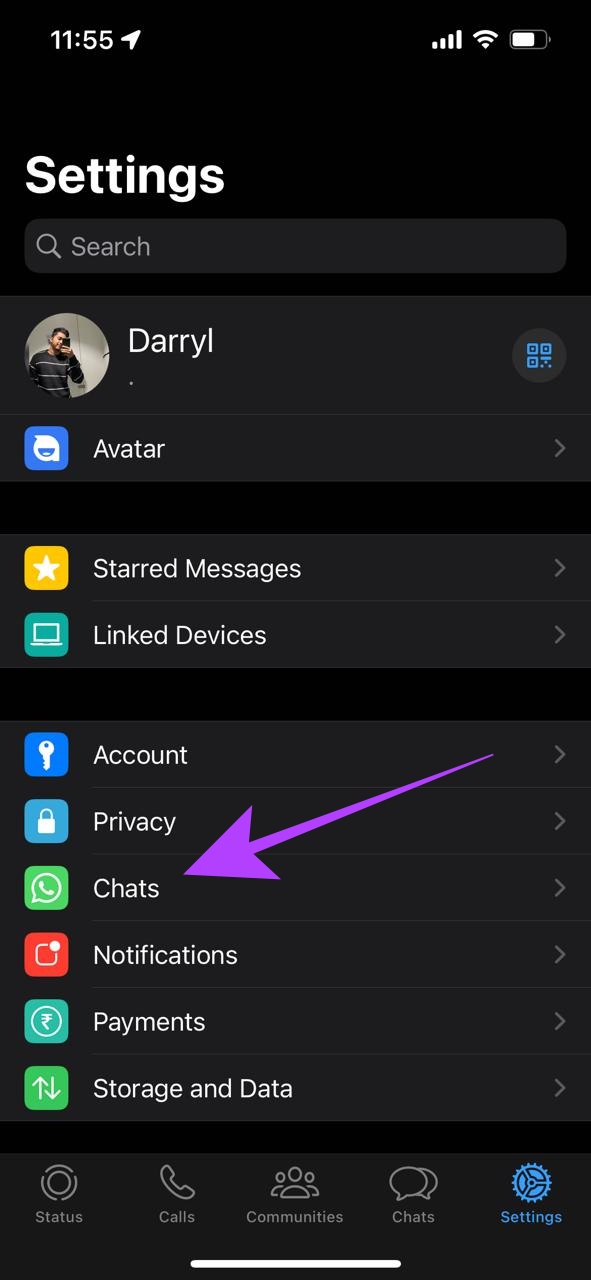 open settings and tap chats