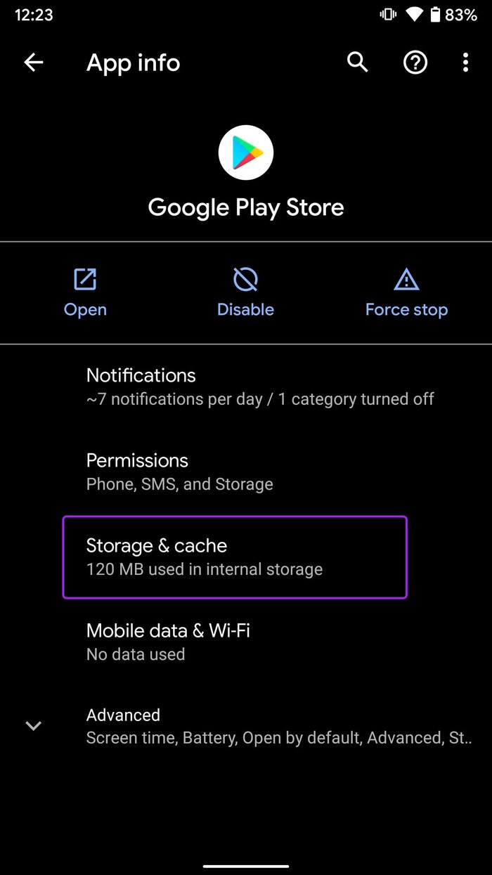 Open storage and cache menu apps not updating on android