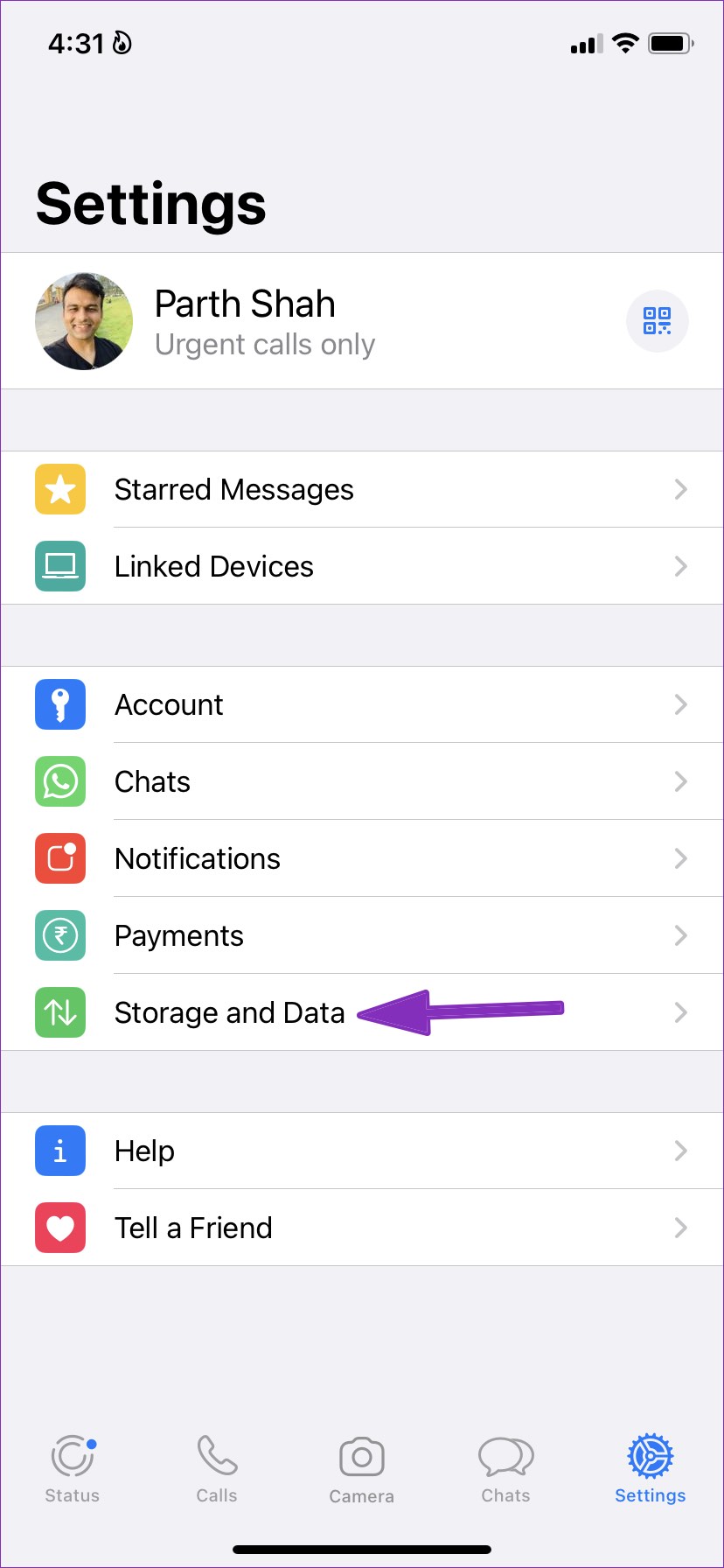 storage and data settings