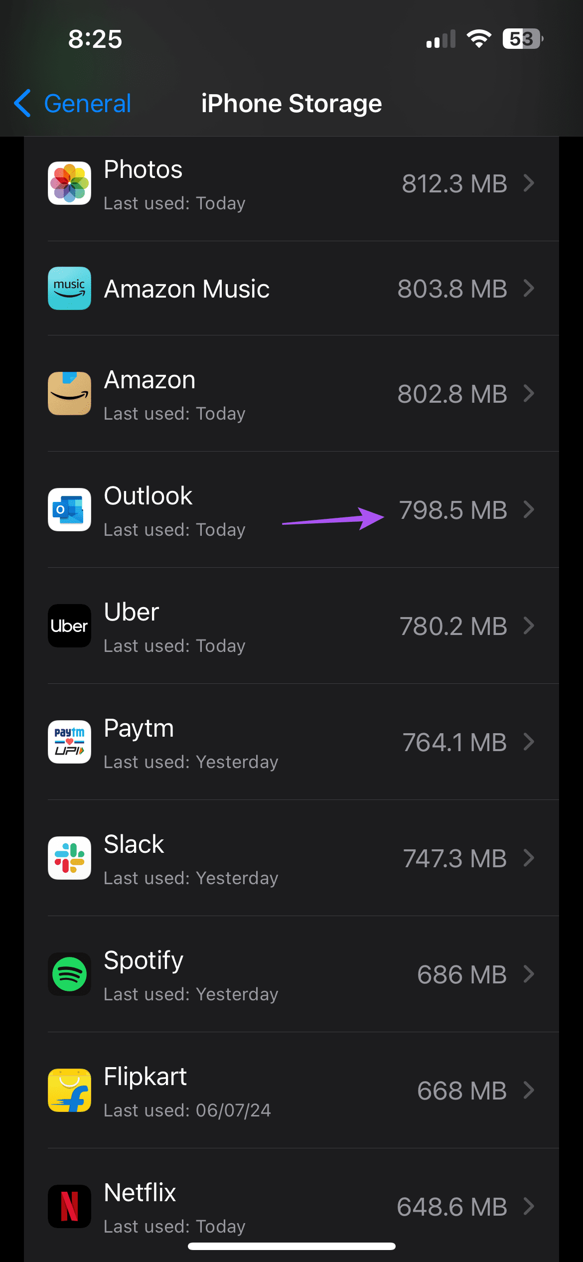 outlook iphone storage settings iphone