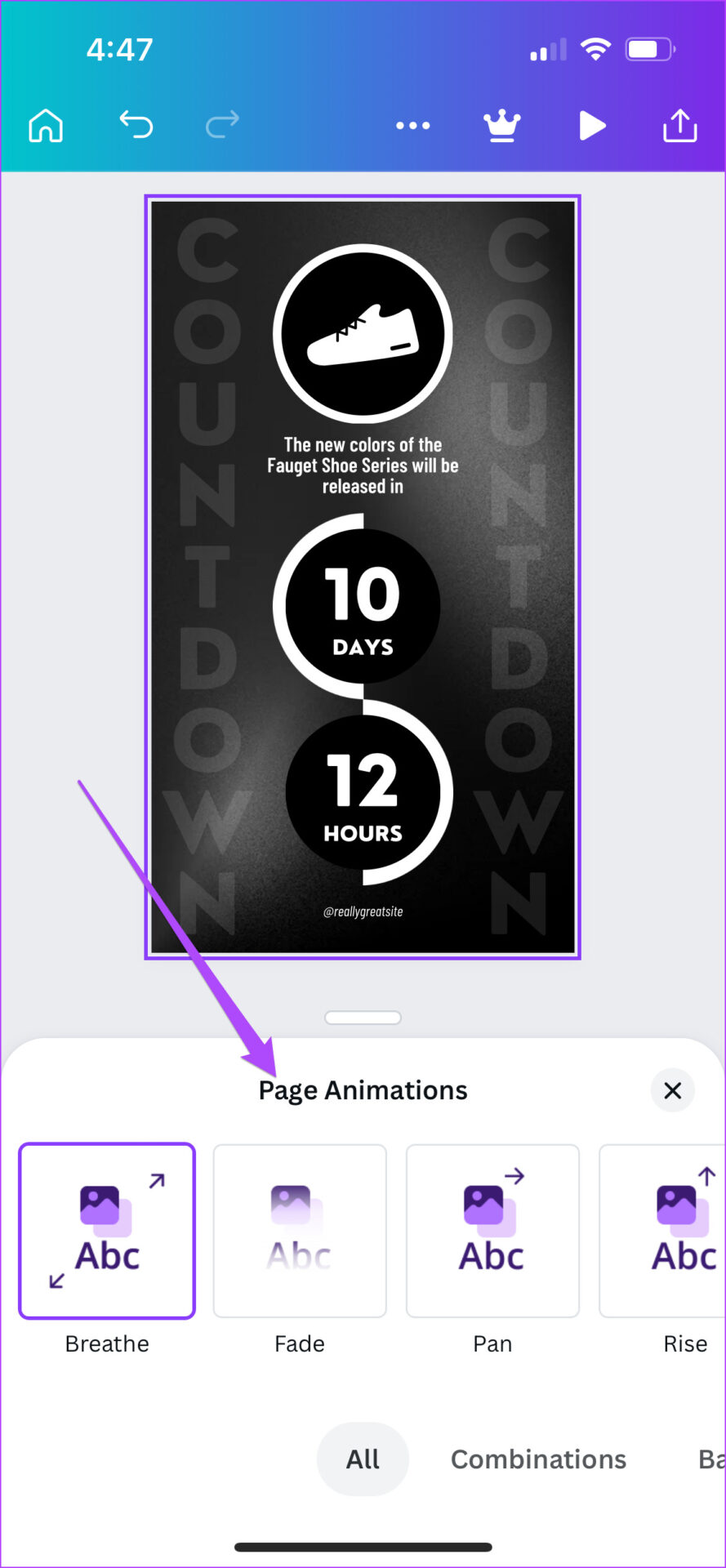 page animations canva mobile