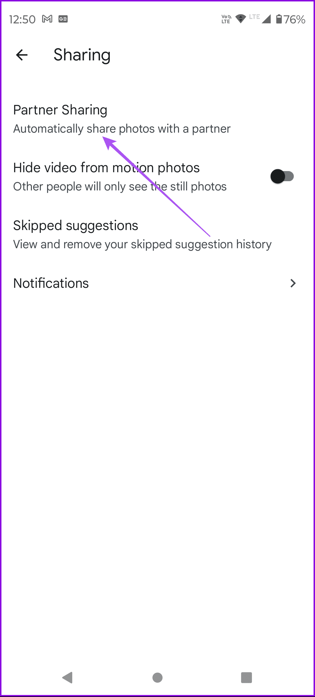 partner sharing google photos settings