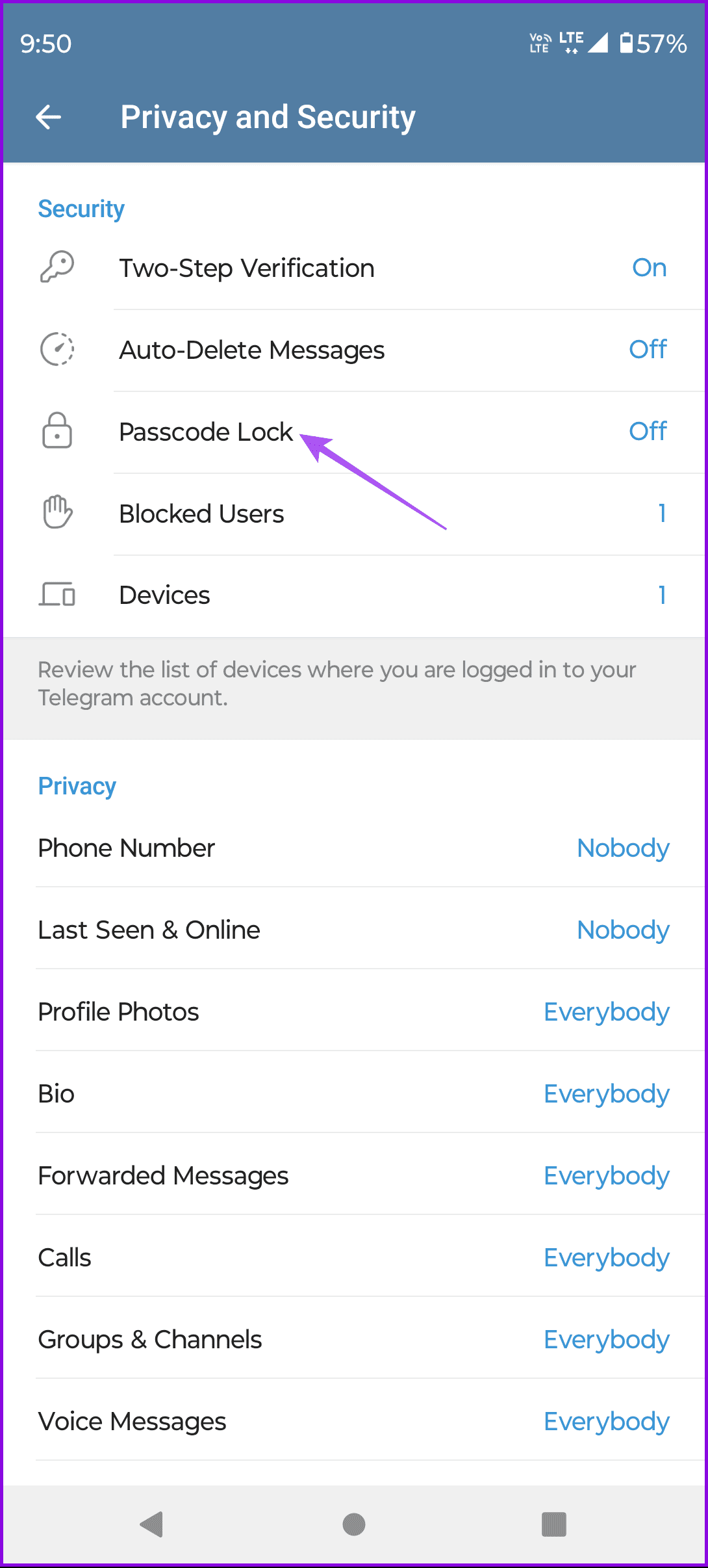 passcode lock telegram android