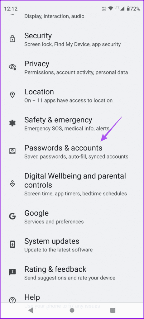 passwords and accounts settings android 1