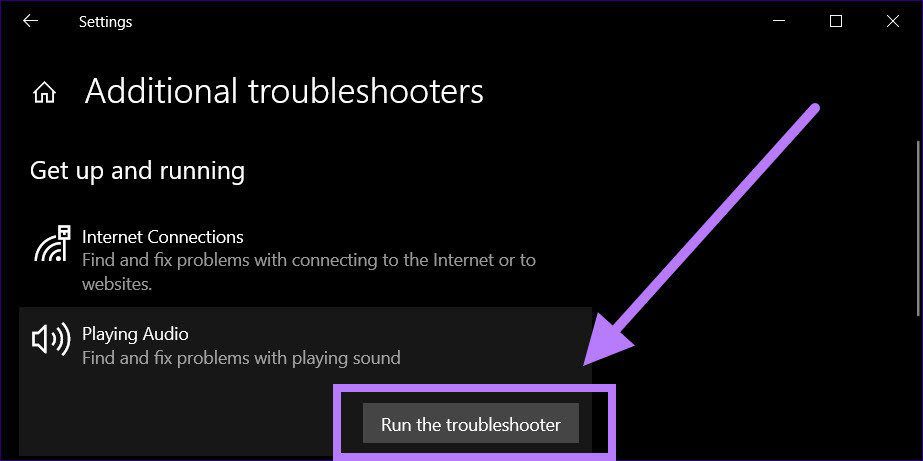 Playing audio run the troubleshooter