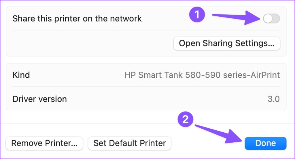 enable local print sharing on mac