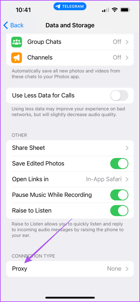 proxy data and storage settings telegram iphone