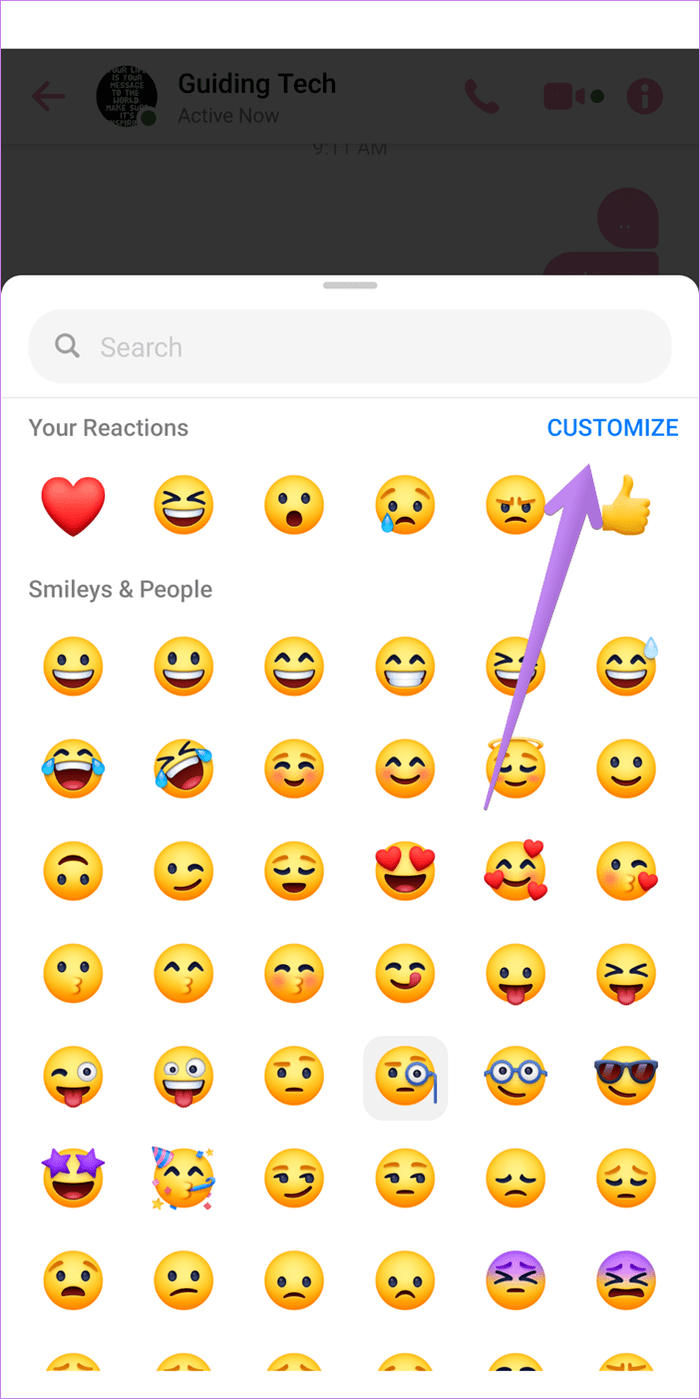 React to facebook messenger messages with different emoji 3