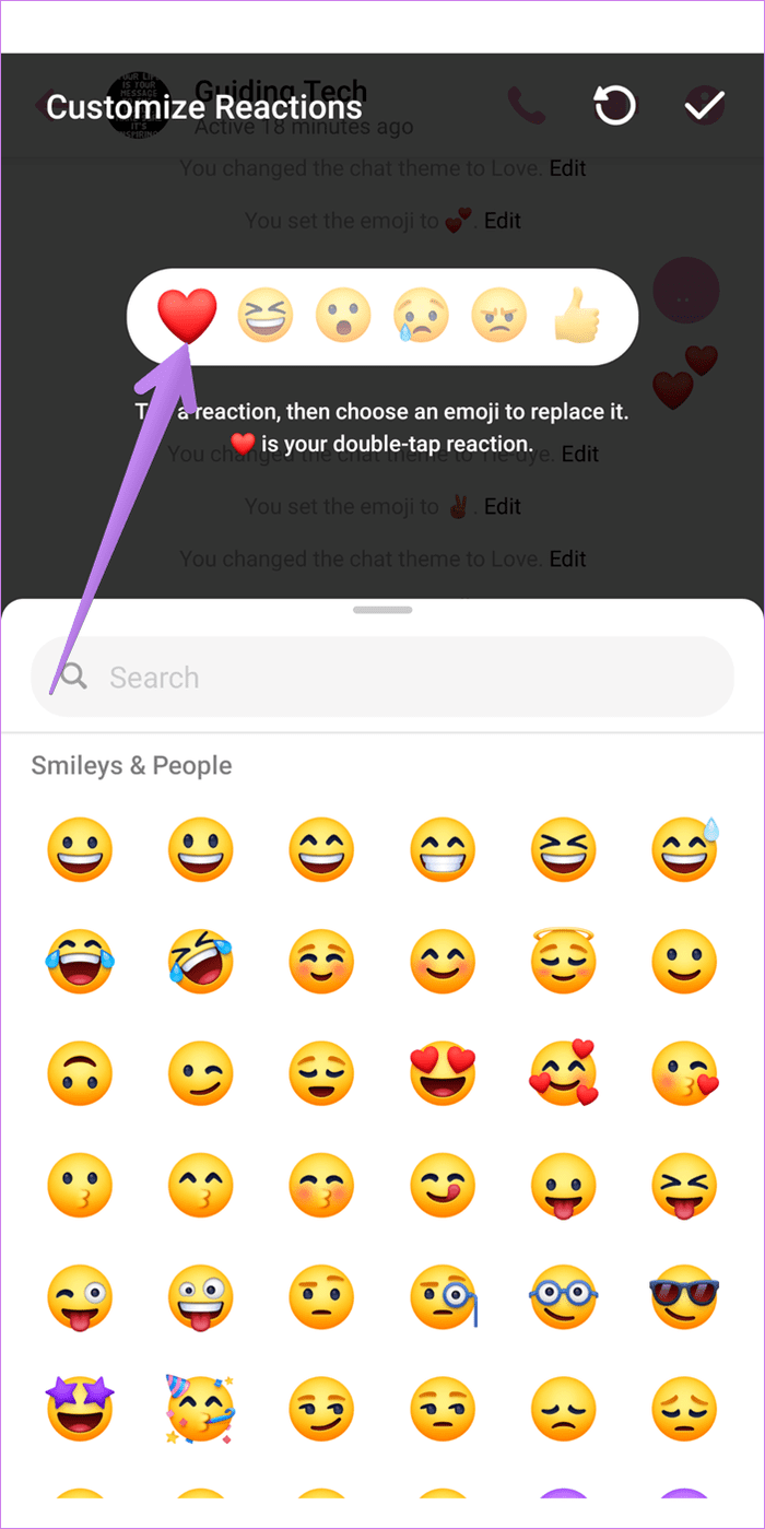 React to facebook messenger messages with different emoji 7