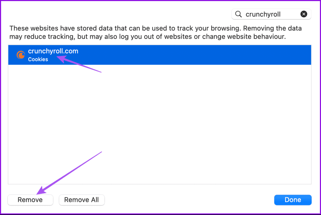 remove crunchyroll cache safari
