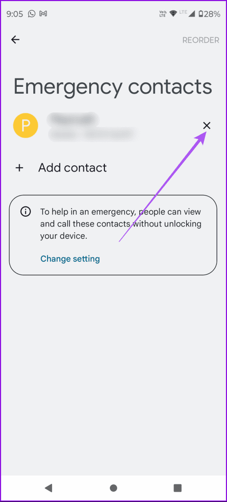remove emergency contact android