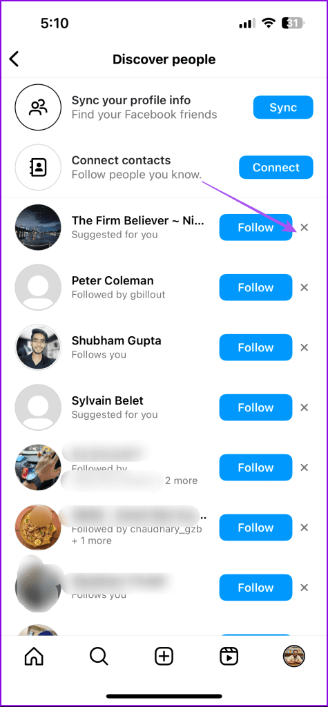 remove follow suggstion discover tab instagram