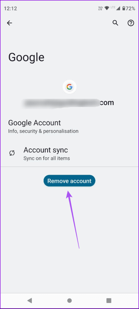 remove google account android