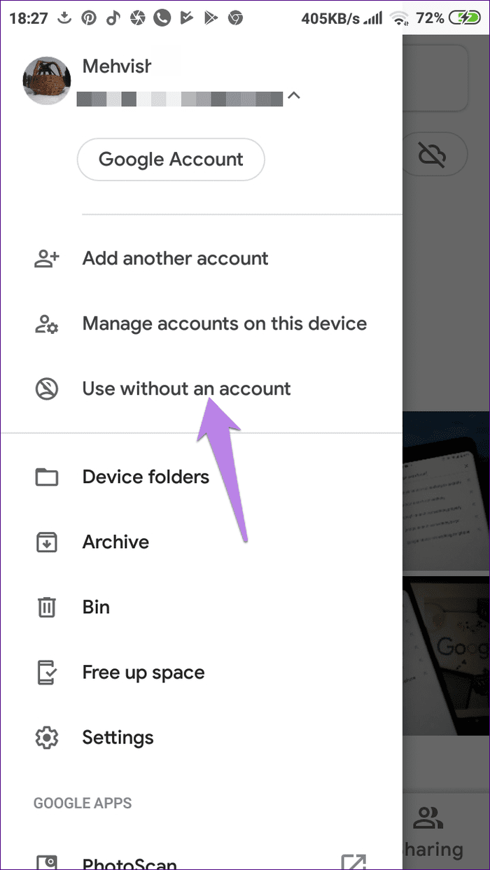Remove Google Photos Account From App 9A