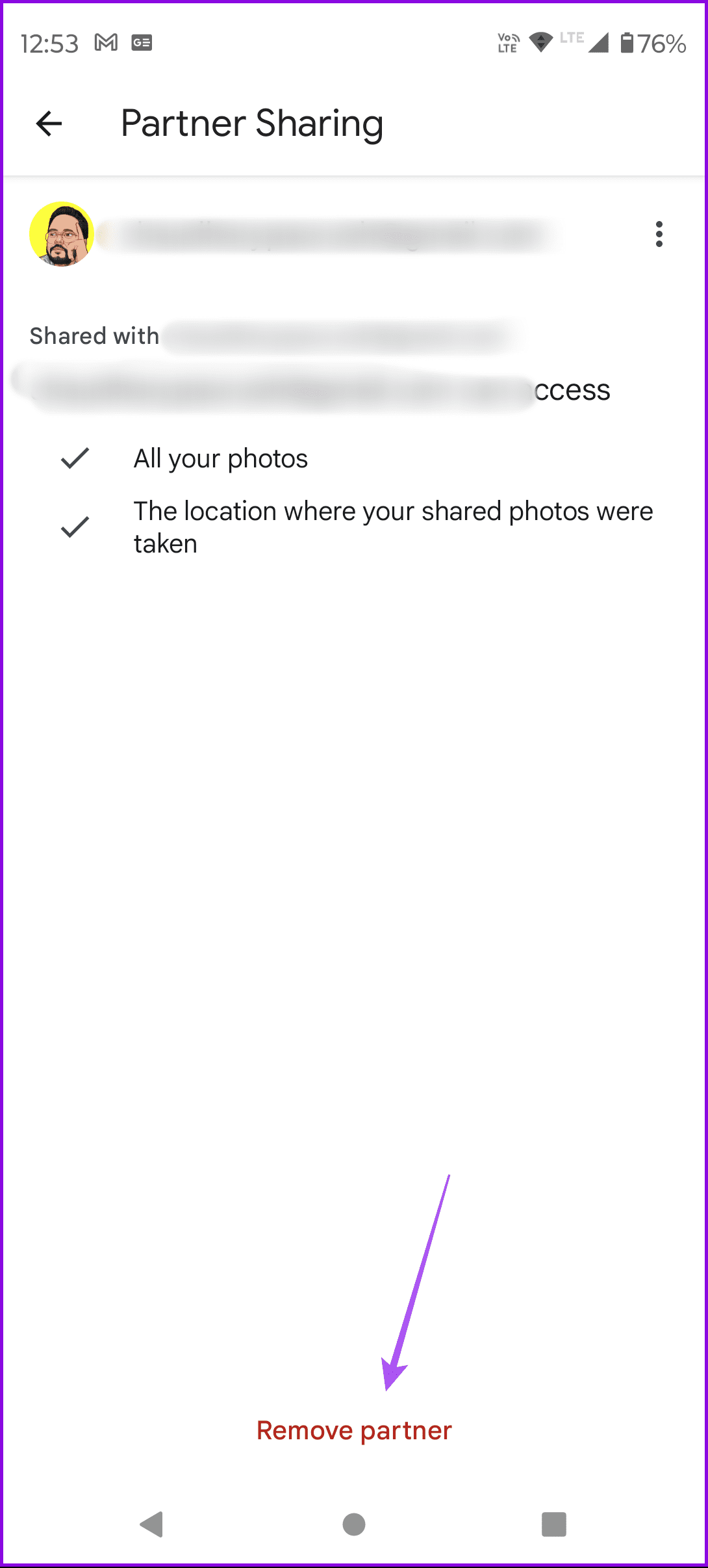 remove partner photos sharing google photos