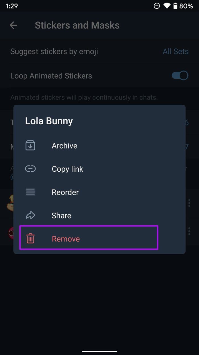 Remove sticker pack on android