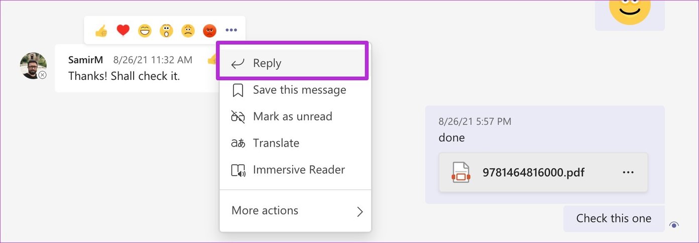 Reply specific message in teams