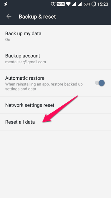 Reset All Data Option In Android Settings