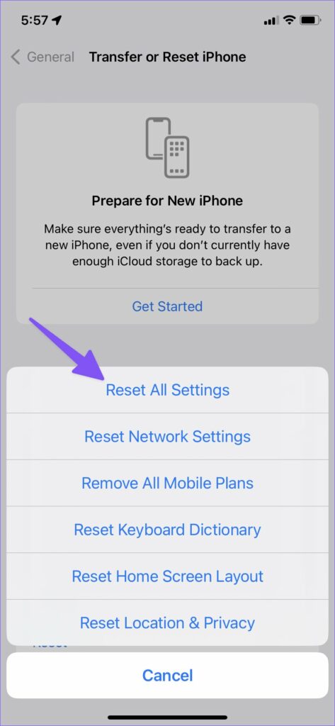 Tap Reset All Settings