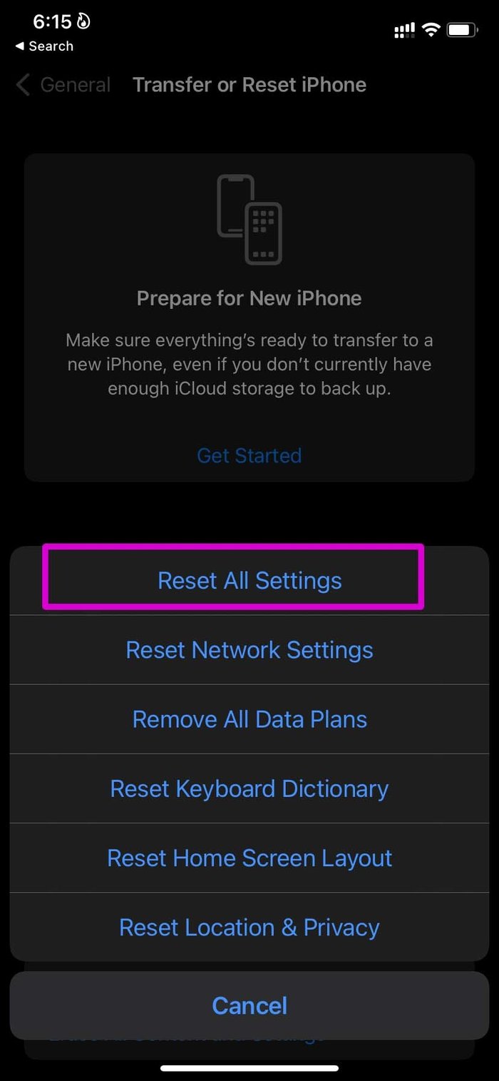 Reset all settings on i Phone