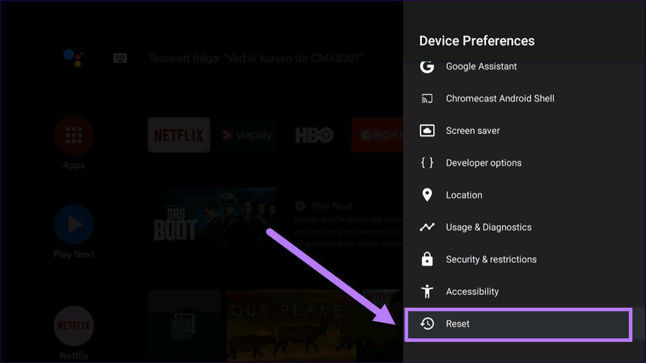 Reset android tv