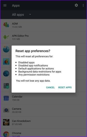 Reset App Preferences Android 16