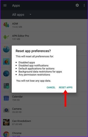 Reset App Preferences Android 8