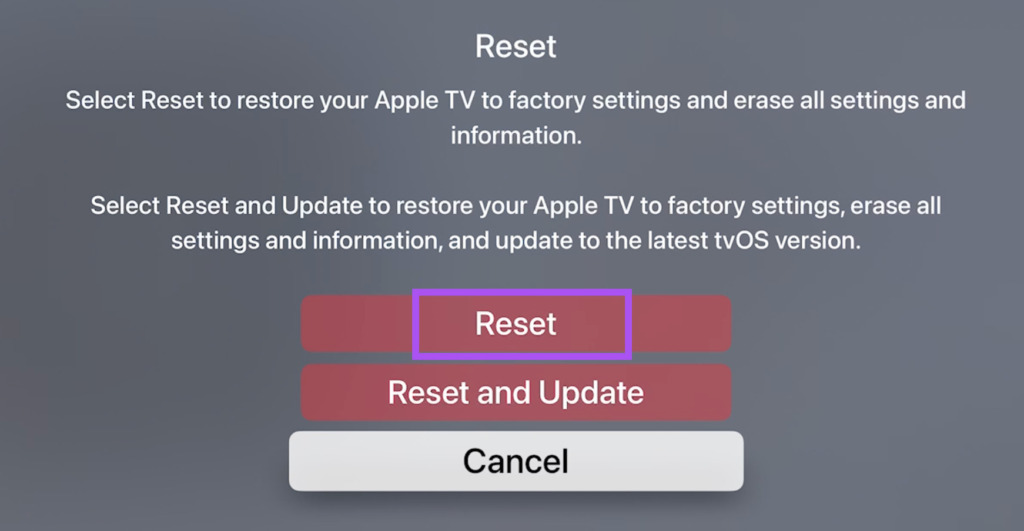 reset apple tv 4k settings