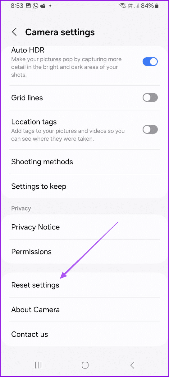 reset camera settings samsung