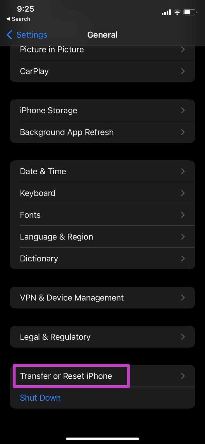 Reset menu on i Phone