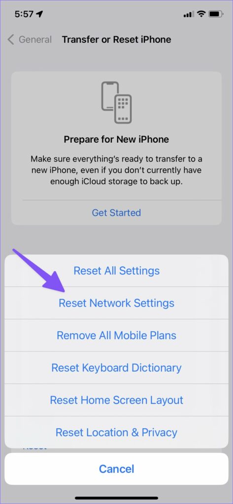 Tap Reset Network Settings