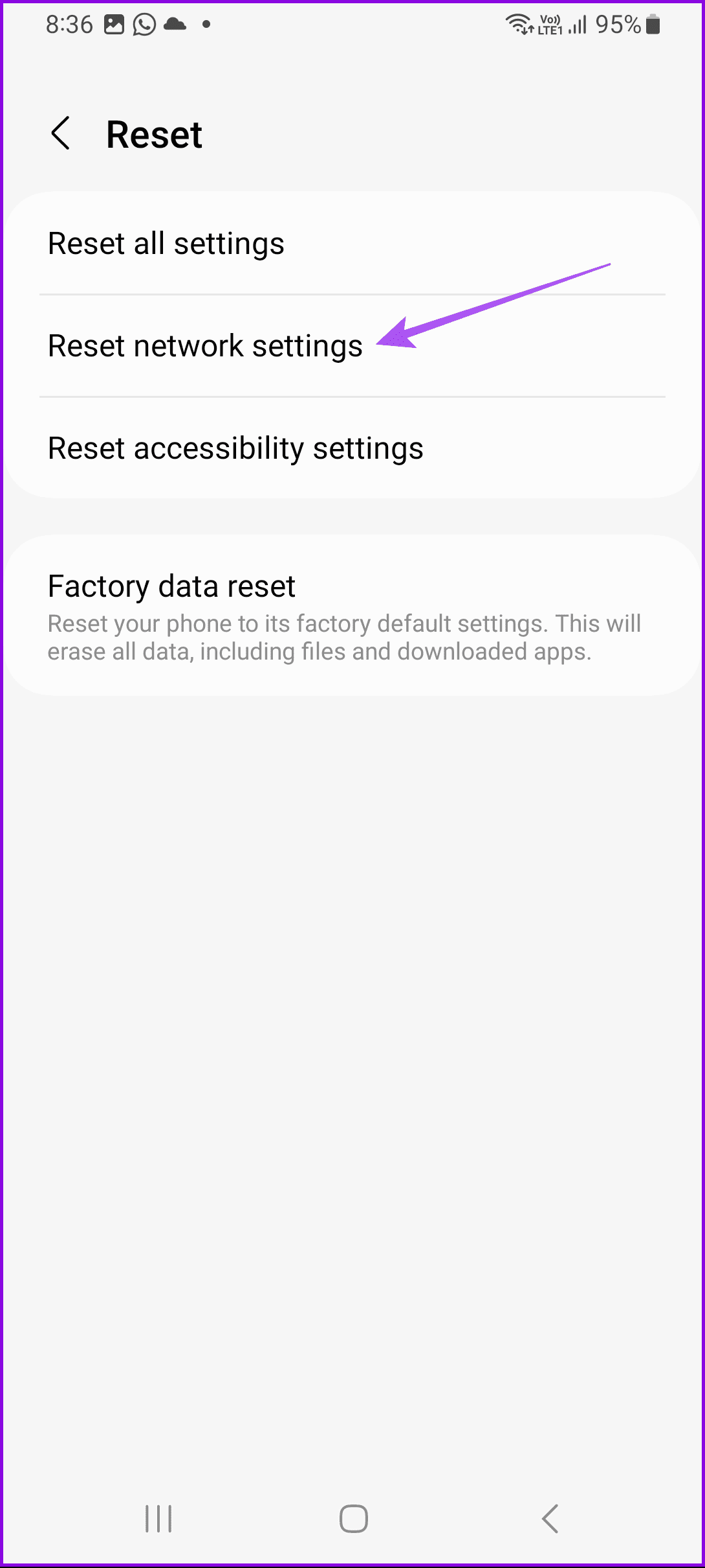 reset network settings samsung