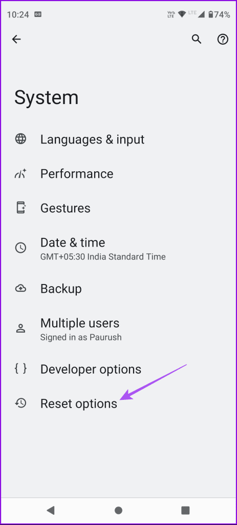 reset options android 