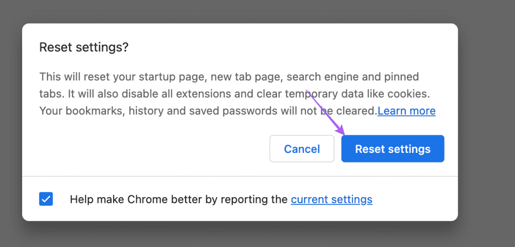 reset settings chrome