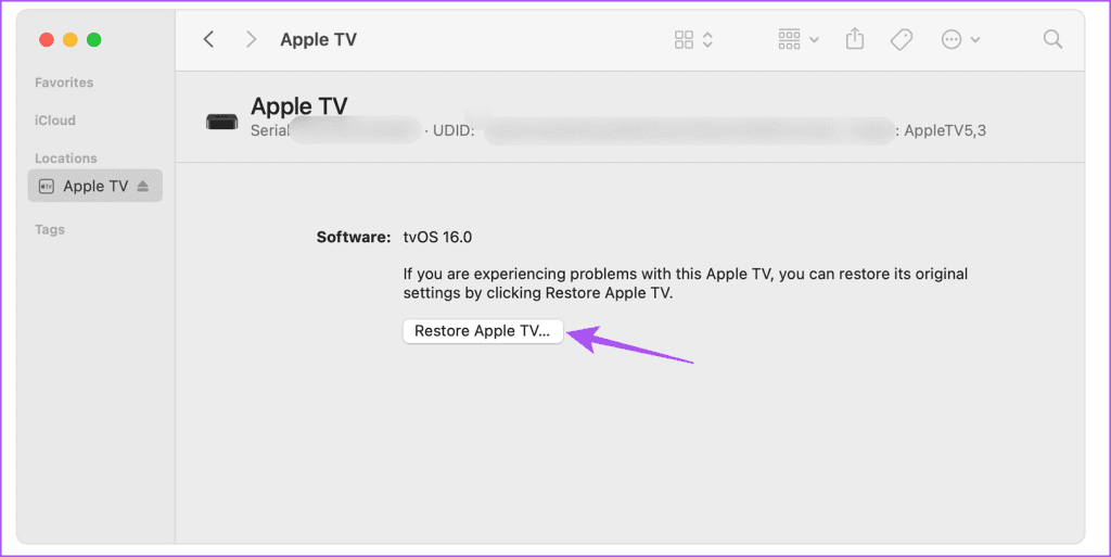 restore apple tv on mac or windows pc