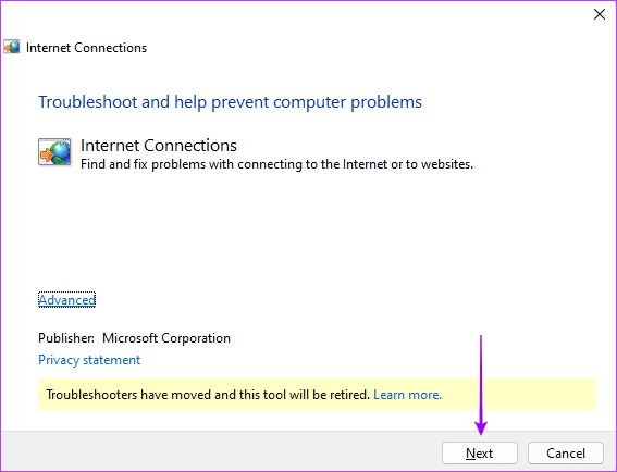 run internet troubleshooter