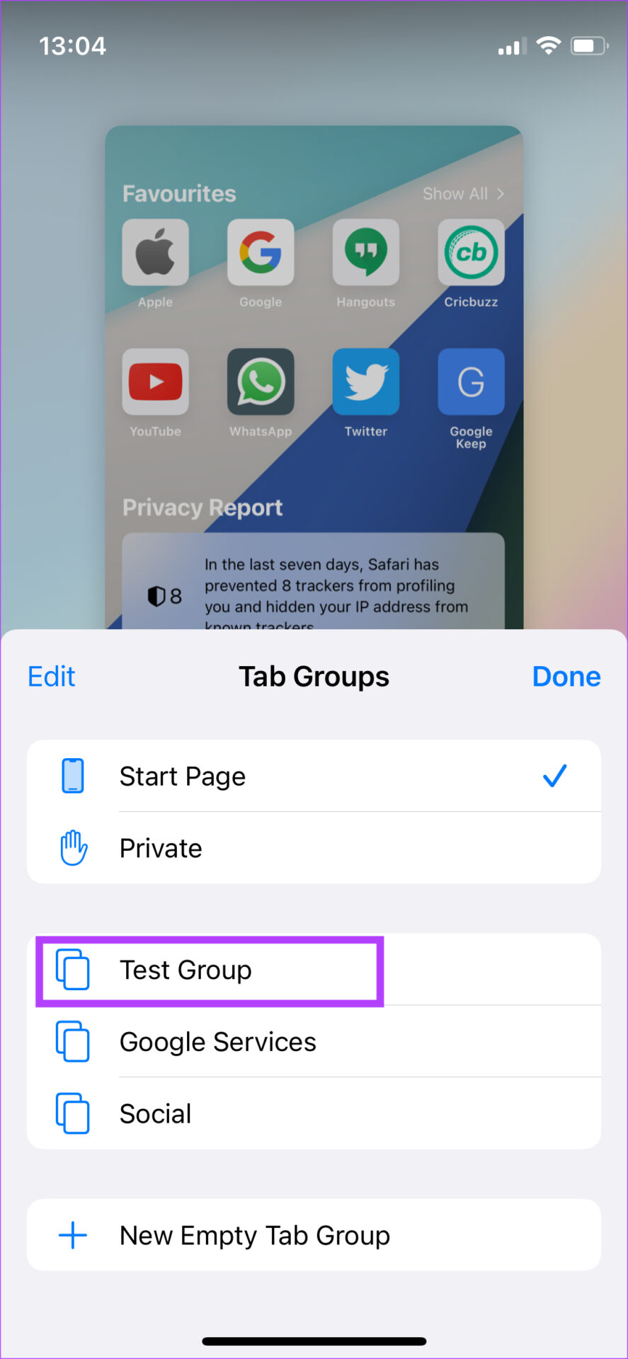 Select tab group