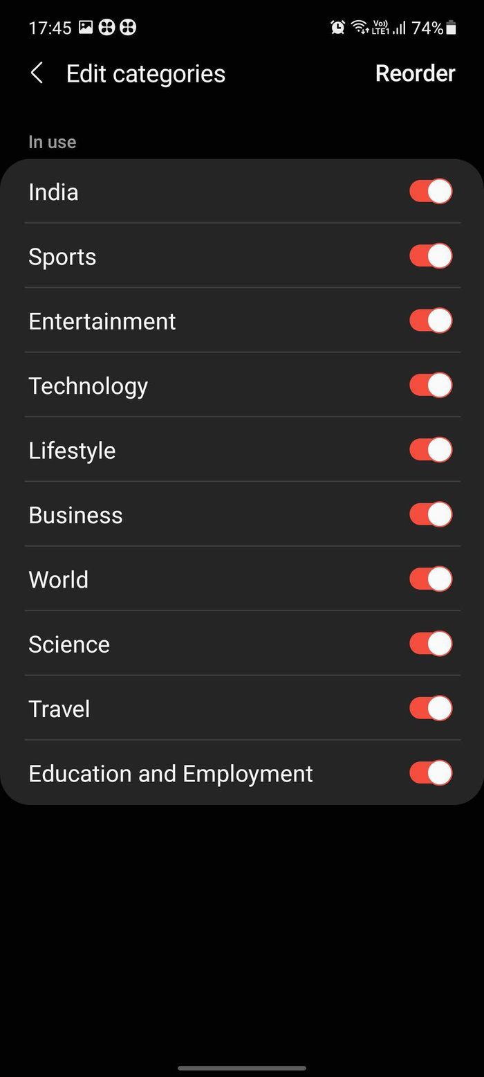 Samsung free news categories