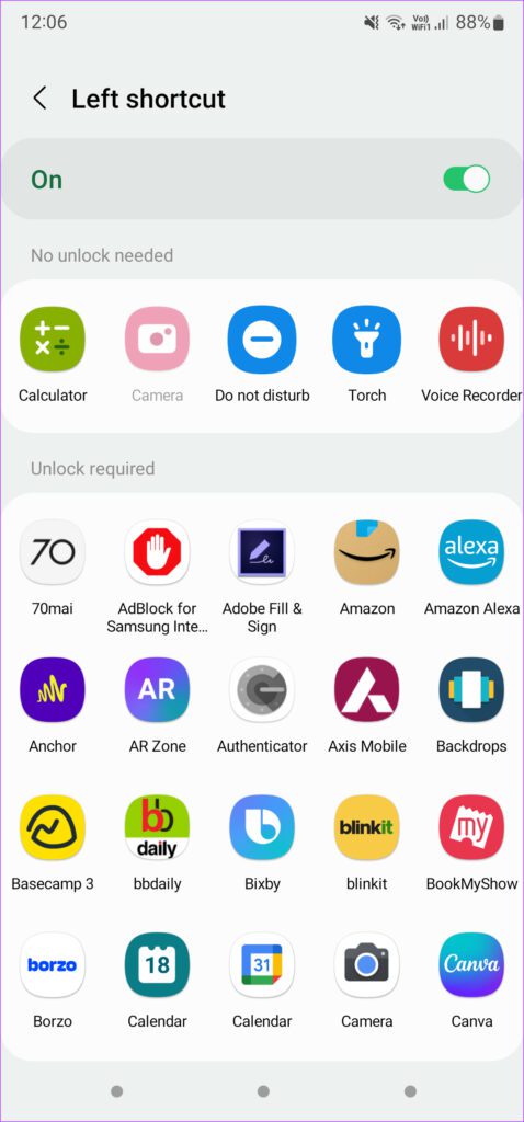 change left lock screen shortcut