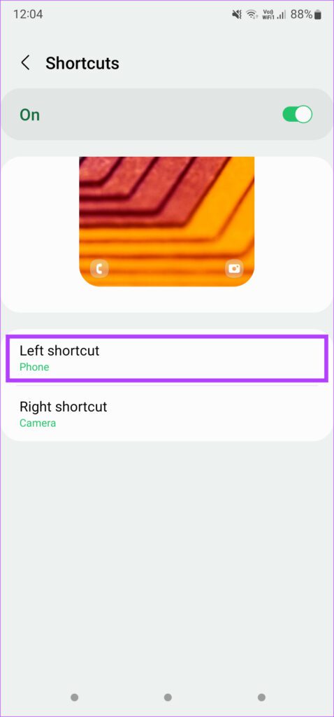 left shortcut on lock screen