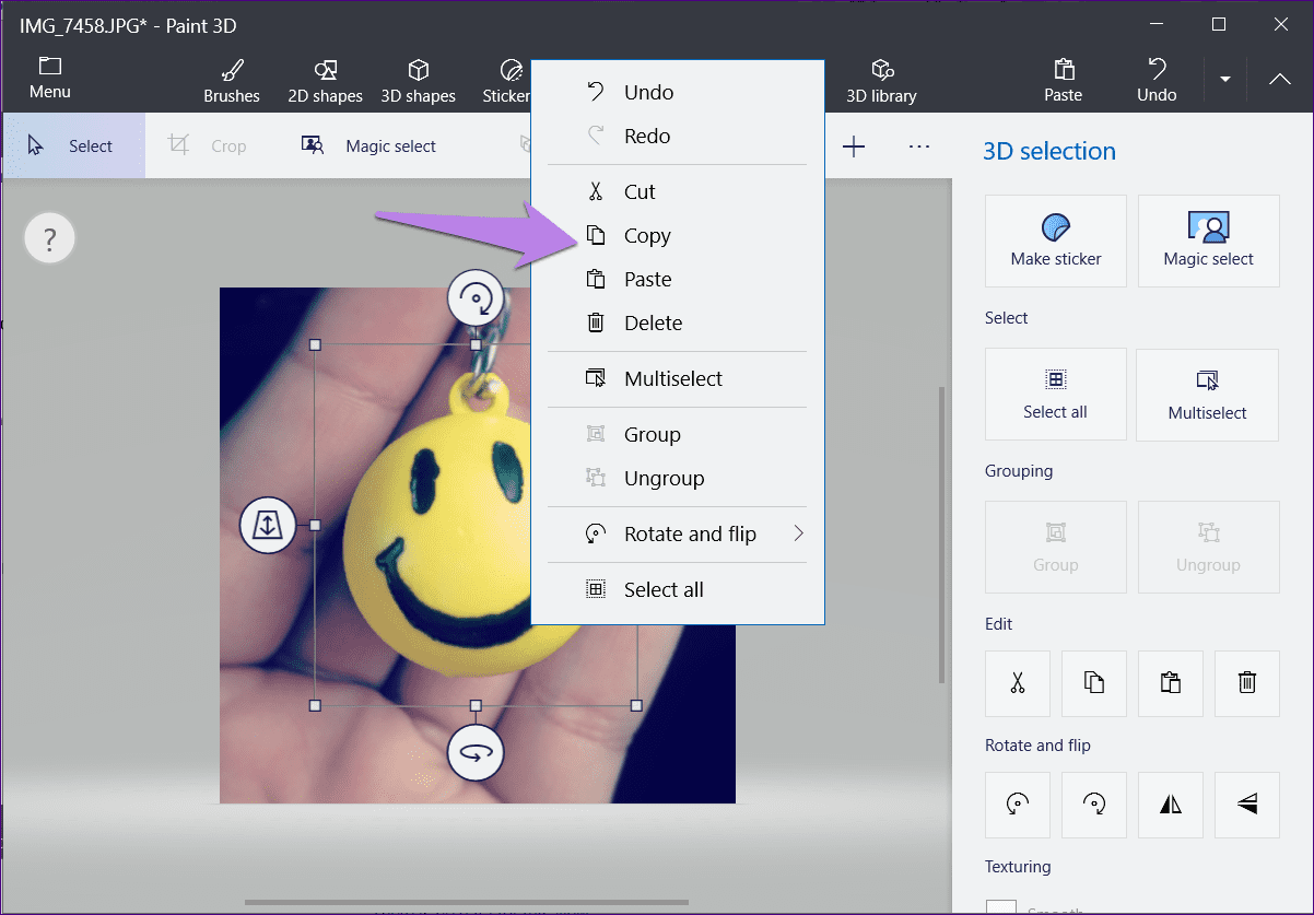 Save magic select image in paint 3d 21