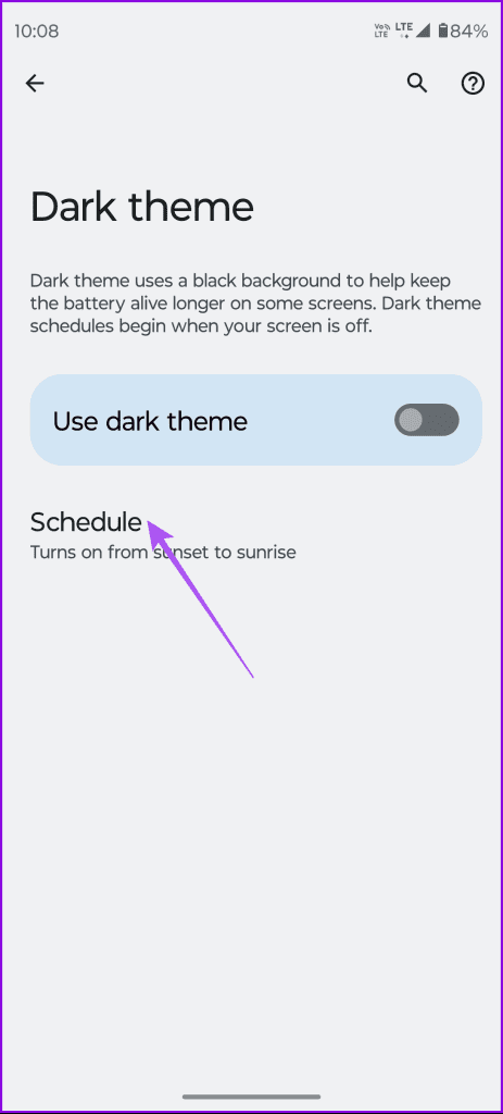 schedule dark mode android