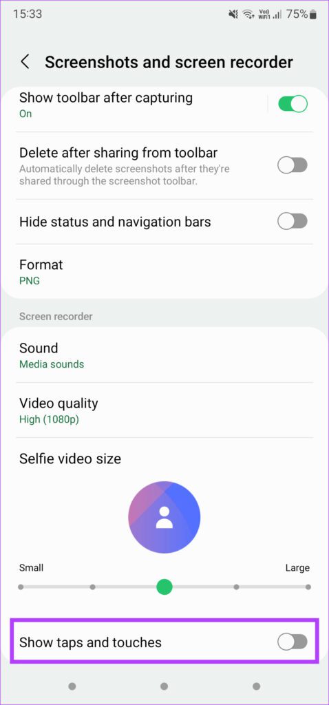 Show taps in screen recording
