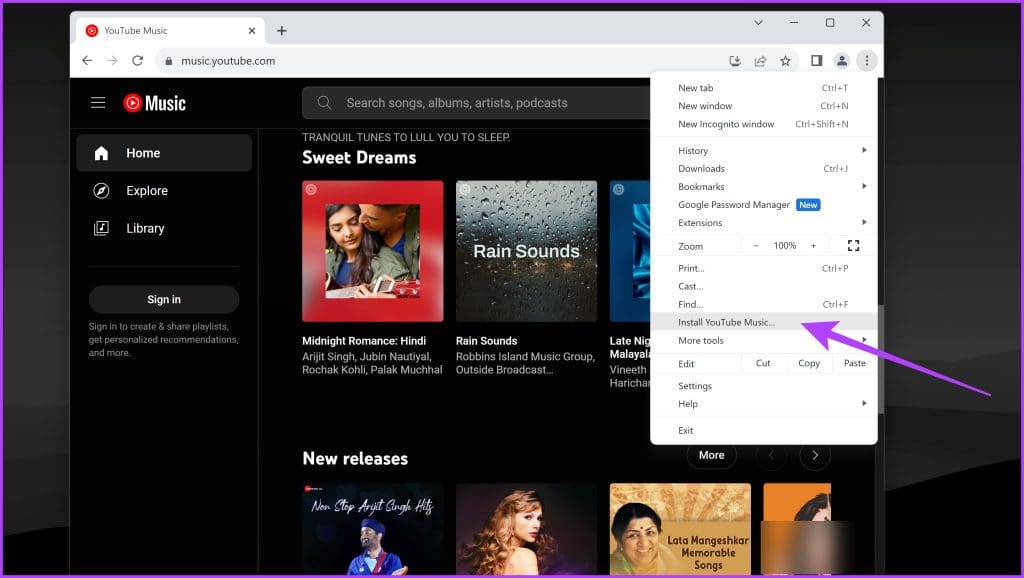 select Install YouTube Music from the list of options that show up