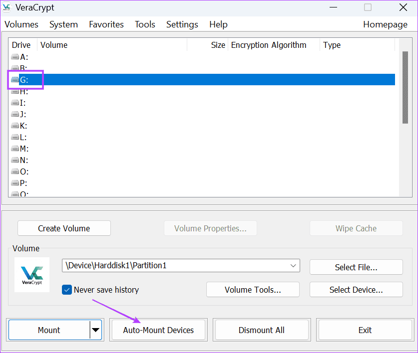 select a volume label